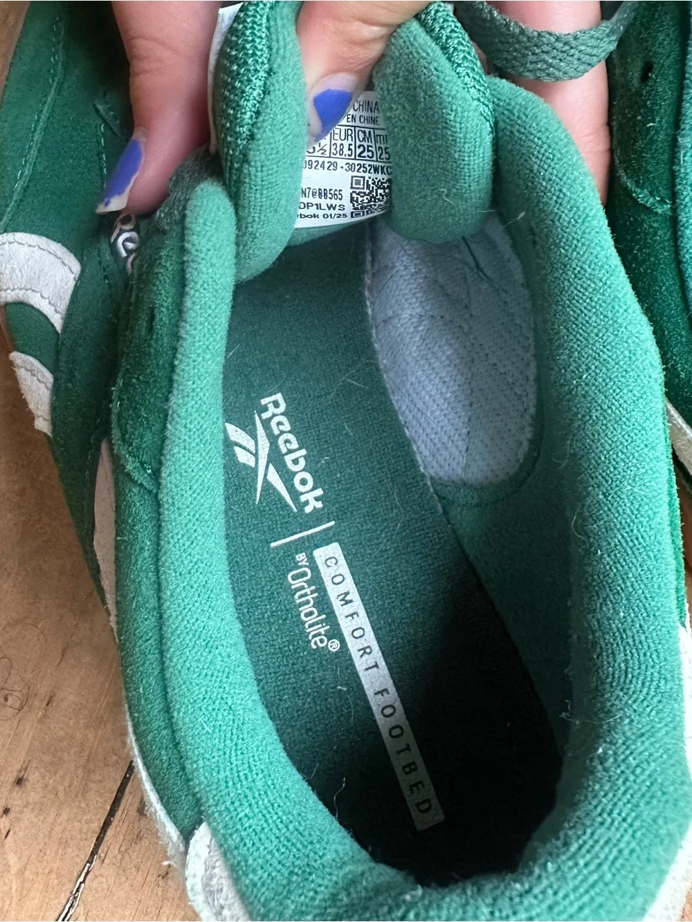 Reebok Green Suede Sneakers with White Stripe and Gum Sole